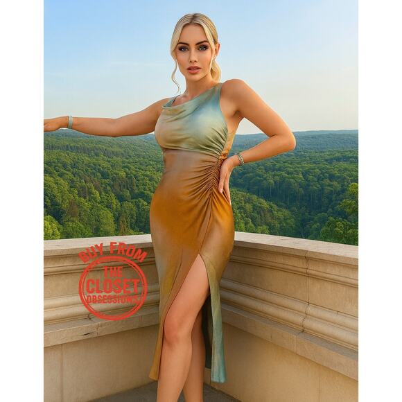 ZARA Draped Neckline Ruched Midi Dress 🌅✨ | Size L | NWT | RARE - Picture 4 of 16